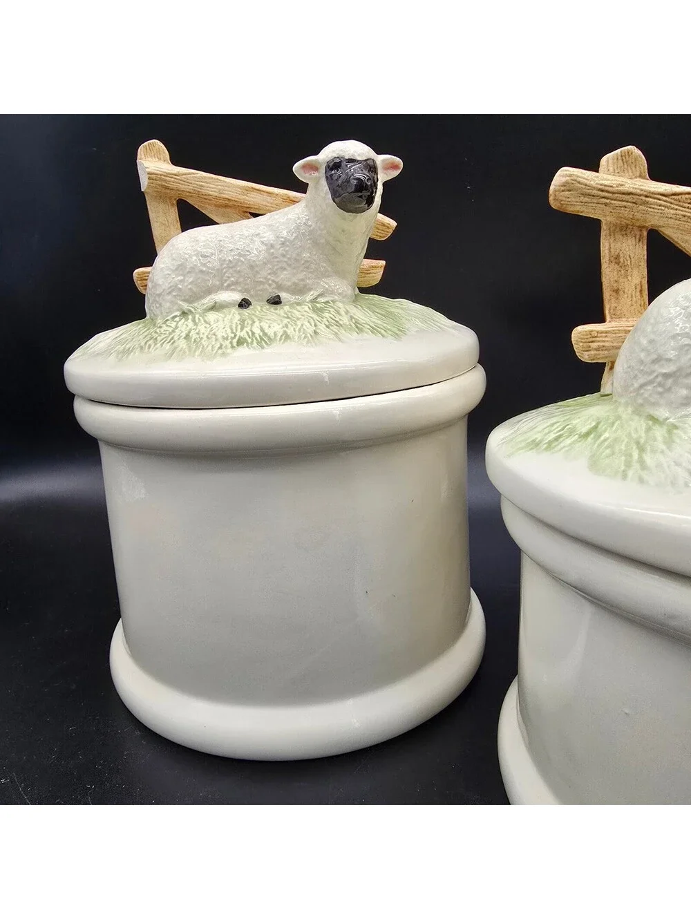 Vtg 1980s Ceramic Sheep Canister Set 3pc Farmhouse Cottagecore Trio Jars Flawed